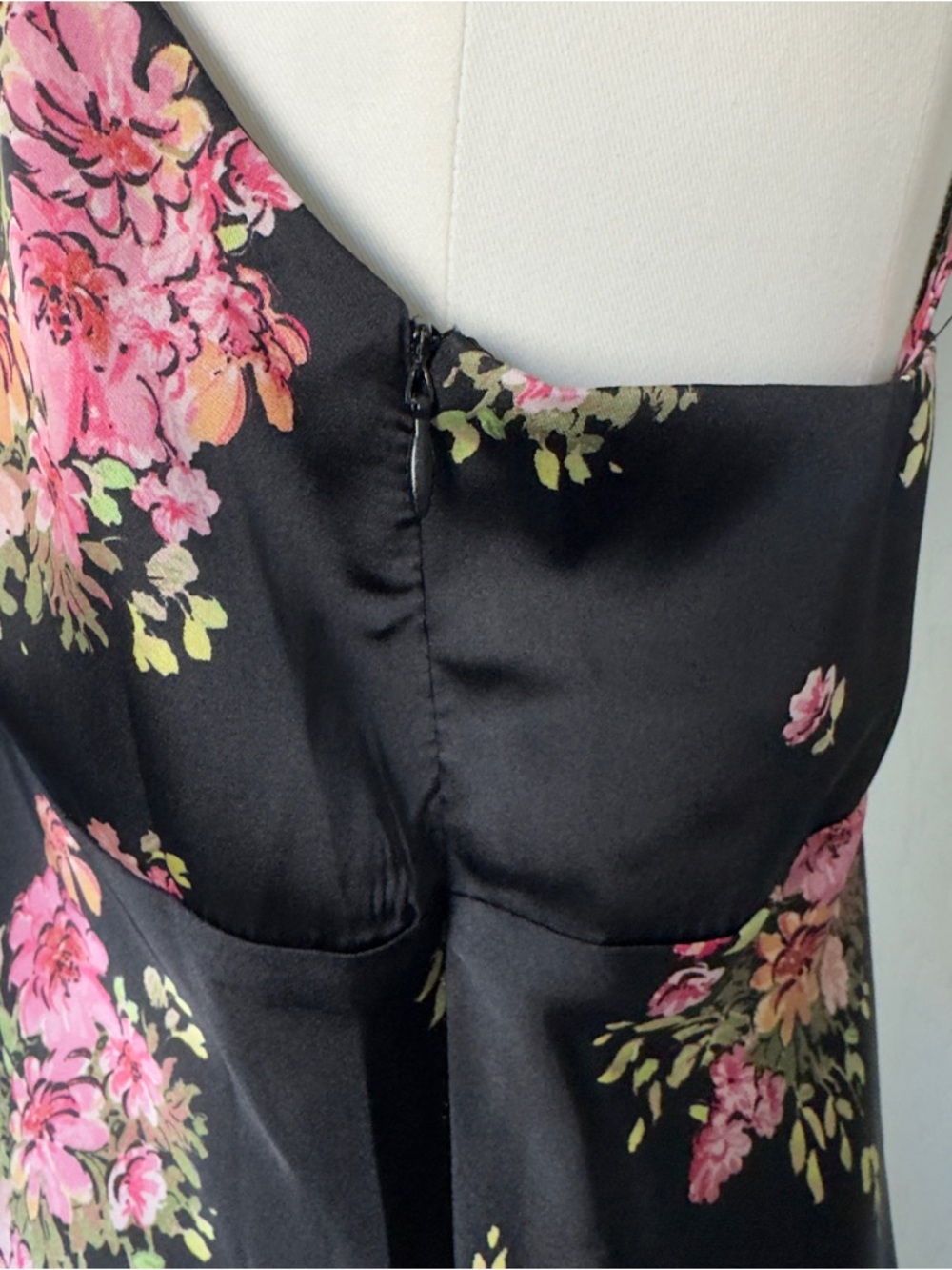 Black Floral Slip Dress with Pink Bouquet Print - Picture 3 of 7